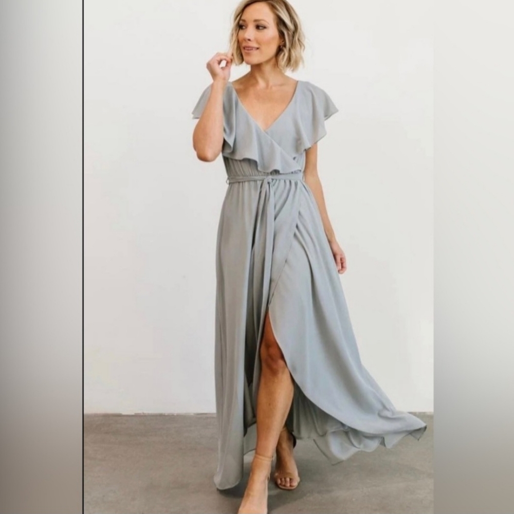 Baltic Born XL Katya Ruffle Maxi Dress Pale Blue